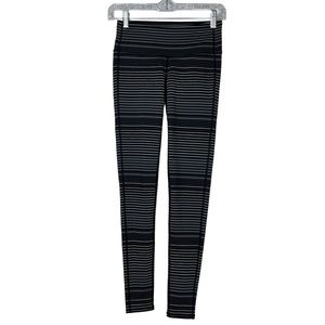 ATHLETA Womens Chaturanga Black & Gray Stripes Athletic Leggings Mid Rise XS
